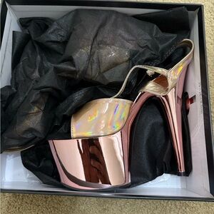 Pleaser Iridescent Rose Gold Platform Heels